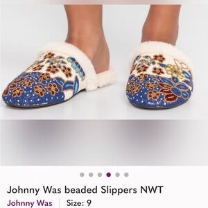 NWT Johnny Was Bloom Beaded Mule Slippers Floral Embroidered Slippers